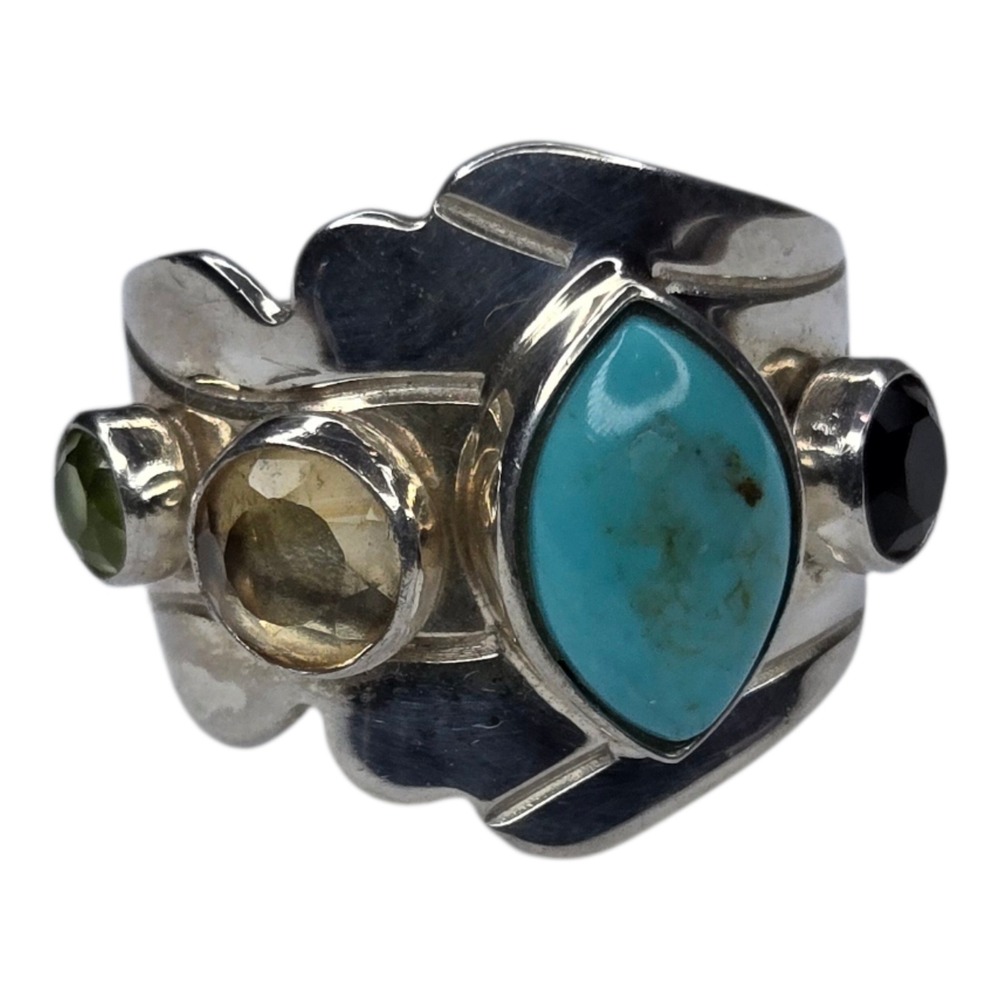 Desert Rose Trading Ring Sterling Silver Size 6.75 Turquoise Multi Gemstone Band